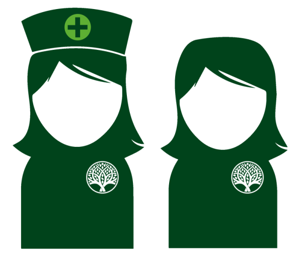 Graphic icons of nurse and coordinator